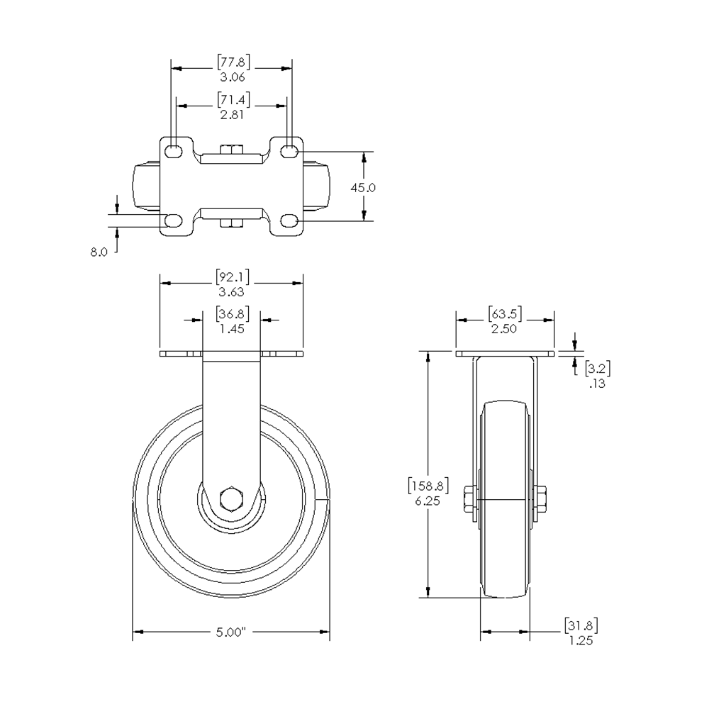 31-RPD5-0 MODULAR SOLUTIONS ALUMINUM CASTER<br>5" RIGID TOP PLATE